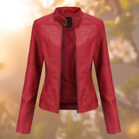 Marlene | Damen Slim-Fit Bikerjacke Kunstleder Reißverschluss Stehkragen - Rot
