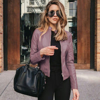 Sophie | Damen Slim-Fit Kunstleder Bikerjacke mit Reißverschluss - Lila