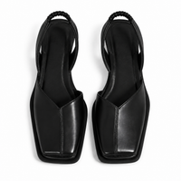 Damen Slingback Flache Schuhe mit Quadratischer Spitze - Schwarz
