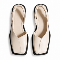 Damen Slingback Flache Schuhe mit Quadratischer Spitze - Beige