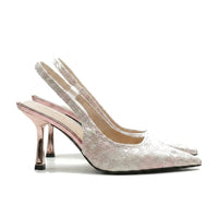 Damen-Slingback-Pumps mit spitzer Zehenpartie und gemustertem Obermaterial - Rosa
