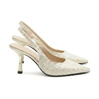 Damen-Slingback-Pumps mit spitzer Zehenpartie und gemustertem Obermaterial - Gold