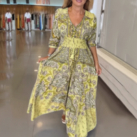 Damen Sommerkleid Blumen Maxi - Gelb