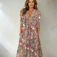 Damen Sommerkleid Bohemien Midi - Rot