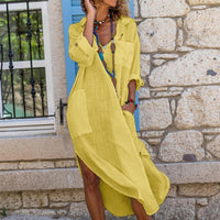 Damen Sommerkleid Lang Übergroß Lockeres Fließendes Kleid - Gelb