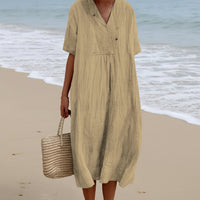 Damen SommerKleid Midi V-Ausschnitt - Khaki