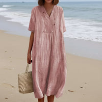 Damen SommerKleid Midi V-Ausschnitt - Rosa
