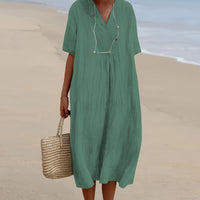 Damen SommerKleid Midi V-Ausschnitt - Grün