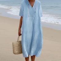 Damen SommerKleid Midi V-Ausschnitt - Blau