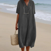 Damen SommerKleid Midi V-Ausschnitt - Schwarz