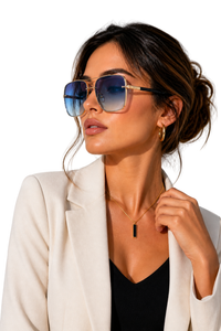 Damen Sonnenbrille mit Aviator-Rahmen und Doppelsteg aus Metall - Blau