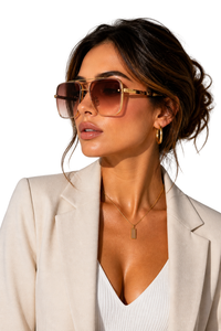 Damen Sonnenbrille mit Aviator-Rahmen und Doppelsteg aus Metall - Braun