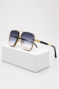 Damen Sonnenbrille mit Aviator-Rahmen und Doppelsteg aus Metall - Grau