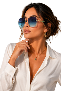 Damen Sonnenbrille mit Aviator-Rahmen und Doppelsteg aus Metall - Hellblau