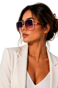Damen Sonnenbrille mit Aviator-Rahmen und Doppelsteg aus Metall - Lila