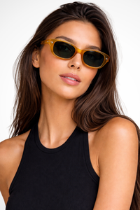 Damen Sonnenbrille mit Rechteckrahmen und abgeschrägten Ecken - Gelb