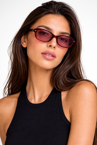 Damen Sonnenbrille mit Rechteckrahmen und abgeschrägten Ecken - Rot