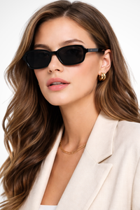 Damen Sonnenbrille mit Rechteckrahmen und abgeschrägten Ecken - Schwarz