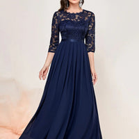 Katharina | Damen Spitzen Chiffon Abendkleid Elegant Formal Dress Maxi - Blau