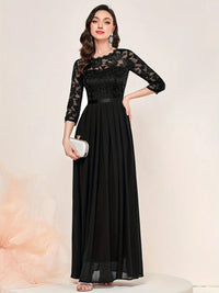 Katharina | Damen Spitzen Chiffon Abendkleid Elegant Formal Dress Maxi - Schwarz