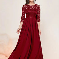 Katharina | Damen Spitzen Chiffon Abendkleid Elegant Formal Dress Maxi - Rot
