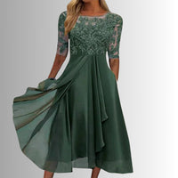 Charlotte | Damen Spitzen Midi Abendkleid Chiffon Formelles Kleid mit Halbarm - Grün