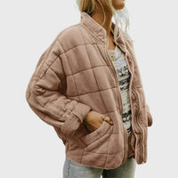 Nora | Damen Steppjacke leichte gefütterte Kurzjacke mit Reißverschluss - Khaki
