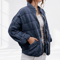 Nora | Damen Steppjacke leichte gefütterte Kurzjacke mit Reißverschluss - Marineblau