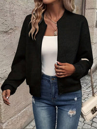 Annika | Damen Steppjacke leichte Zip-Up Bomberjacke strukturierter Stoff - Schwarz