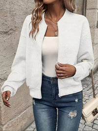 Annika | Damen Steppjacke leichte Zip-Up Bomberjacke strukturierter Stoff - Weiß