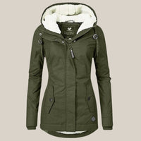Leonie | Damen Steppjacke mit Fleecefutter Kapuze Winterjacke - Grün