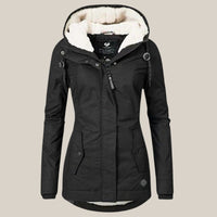 Leonie | Damen Steppjacke mit Fleecefutter Kapuze Winterjacke - Schwarz