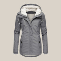 Leonie | Damen Steppjacke mit Fleecefutter Kapuze Winterjacke - Grau