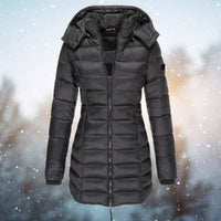 Emilia | Damen Steppjacke mit Kapuze tailliert warm gefüttert - Schwarz