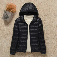 Elisabeth | Damen Steppjacke mit Kapuze ultraleichte Übergangsjacke - Schwarz