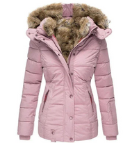 Damen Steppjacke mit Kapuze und Kunstfellfutter - Rosa