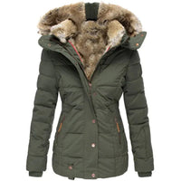Damen Steppjacke mit Kunstfell-Kapuze und Reißverschluss - Grün