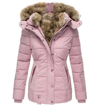 Damen Steppjacke mit Kunstfell-Kapuze und Reißverschluss - Rosa