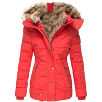 Damen Steppjacke mit Kunstfell-Kapuze und Reißverschluss - Rot