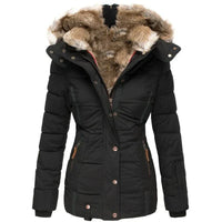 Damen Steppjacke mit Kunstfell-Kapuze und Reißverschluss - Schwarz