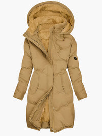 Damen Steppjacke mit Plüsch-Kapuze und Reißverschluss - Gelb