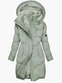 Damen Steppjacke mit Plüsch-Kapuze und Reißverschluss - Grün