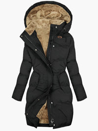 Damen Steppjacke mit Plüsch-Kapuze und Reißverschluss - Schwarz