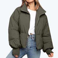 Damen Steppjacke mit Reißverschluss und Stehkragen - Grün