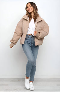 Damen Steppjacke mit Reißverschluss und Stehkragen - Khaki