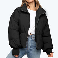 Damen Steppjacke mit Reißverschluss und Stehkragen - Schwarz