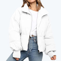 Damen Steppjacke mit Reißverschluss und Stehkragen - Weiß