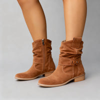 Damen-Stiefel aus Wildleder mit gerafftem Schaft - Texaan Braun