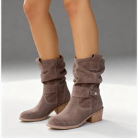 Damen-Stiefel aus Wildleder mit gerafftem Schaft - Alabaster Beige