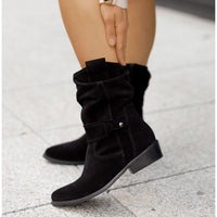 Damen-Stiefel aus Wildleder mit gerafftem Schaft - Manhattan Schwarz